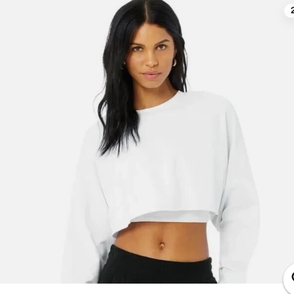 Alo Double Take Cropped Pullover in White Size S NWOT